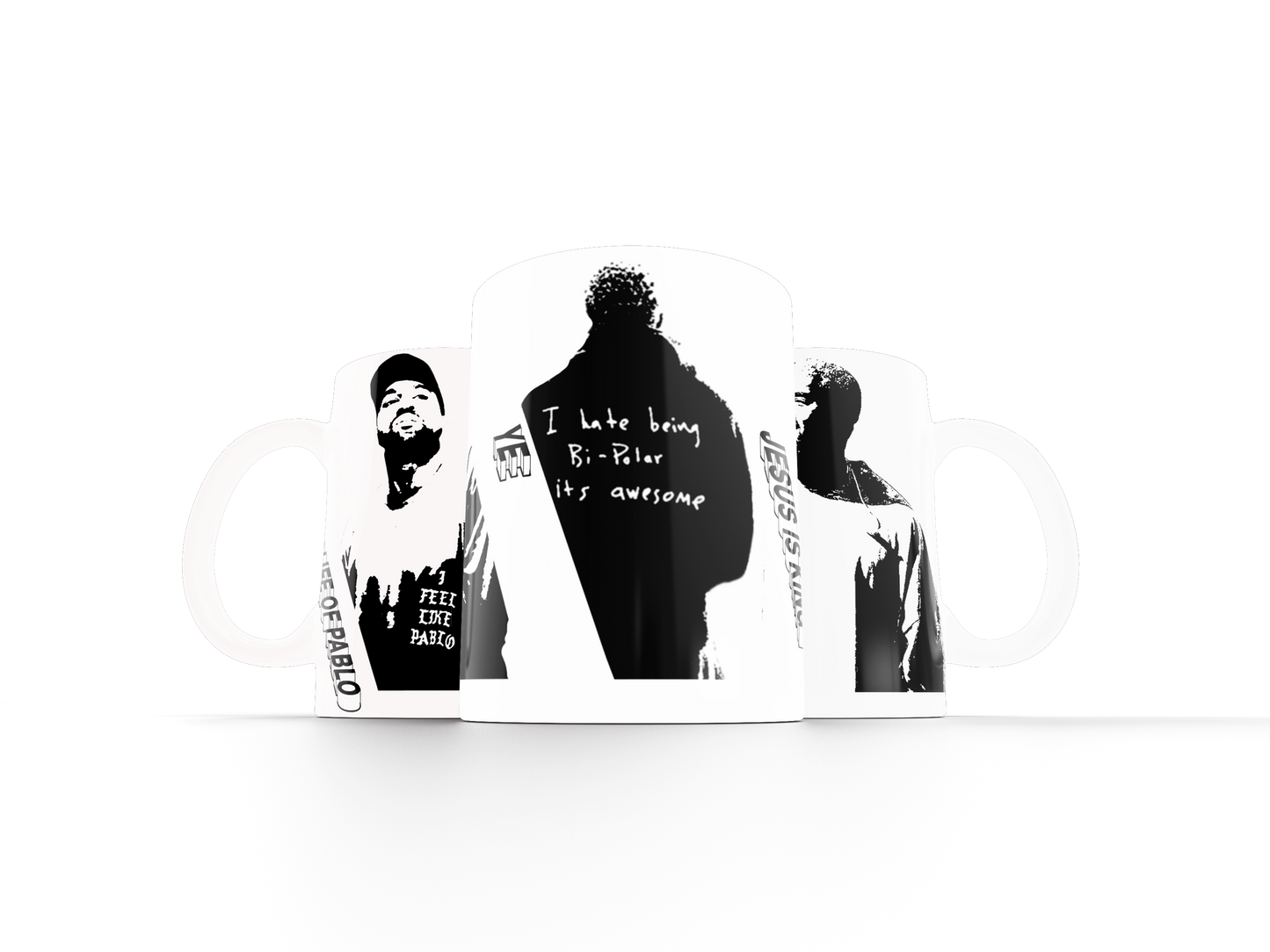 4 mugs life of kanye black and white